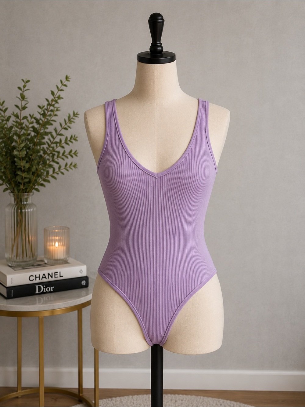 Ribbed Lavender One-Piece Bodysuit